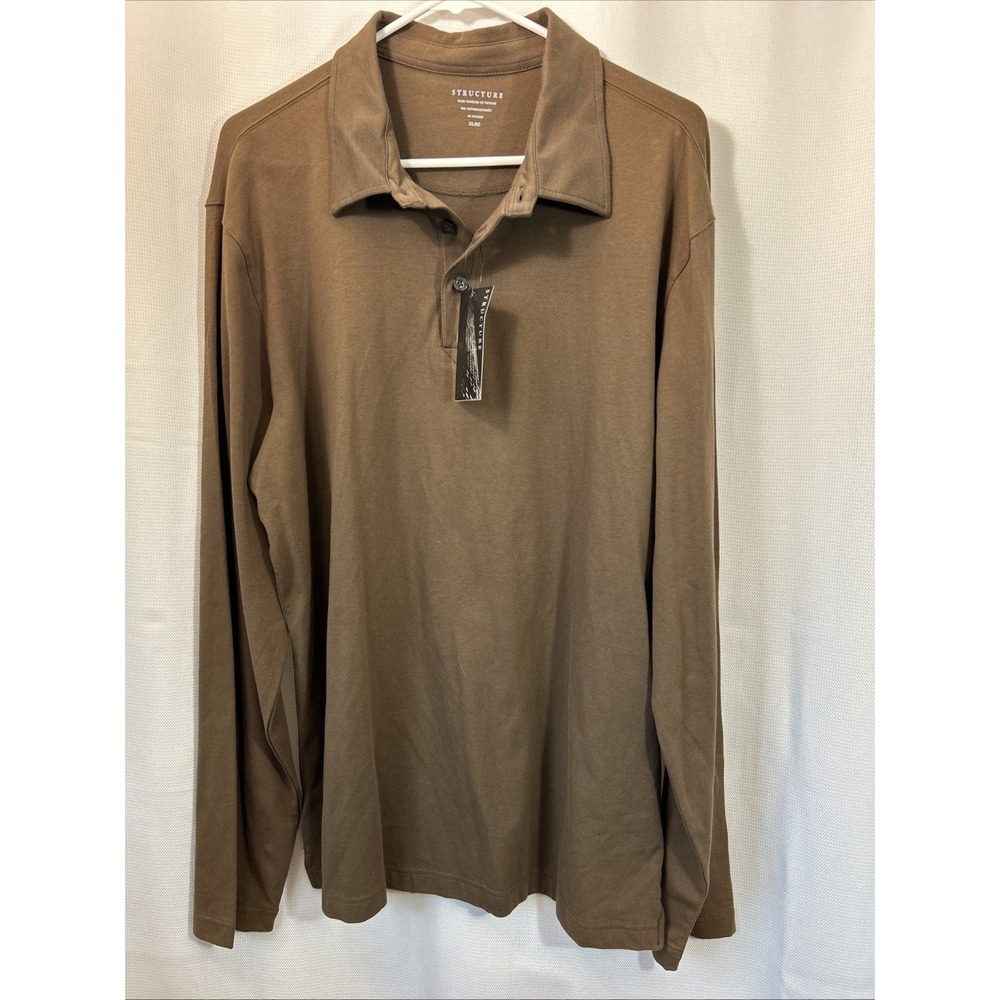 Structure Men's Long Sleeve Stretch Polo Brown XL NWT